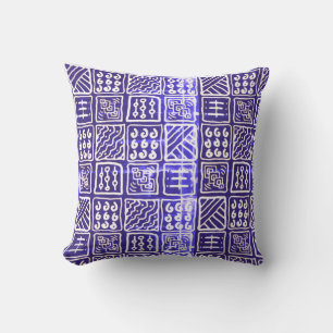 Coussin Batik Bleu Abstrait - Distressed