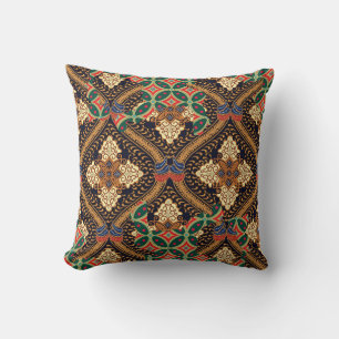 Coussin Batik indonésien basé sur le plante : des Motifs d