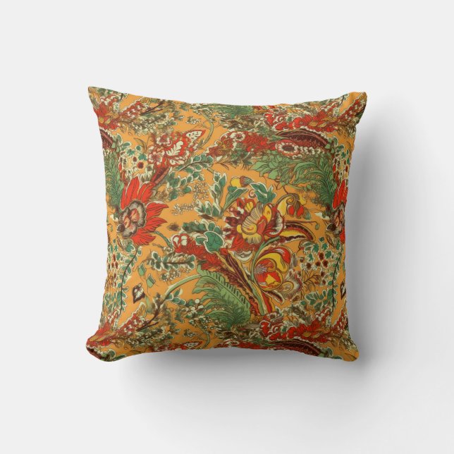 Coussin Batik indonésien style balinais jaune orange (Recto)