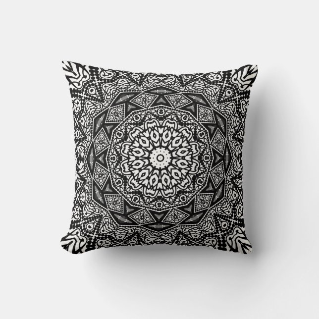 Coussin Batik moderne Géométrique Noir+Blanc (Recto)