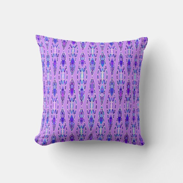Coussin Batik tribal - Lavande, bleu et violet (Recto)