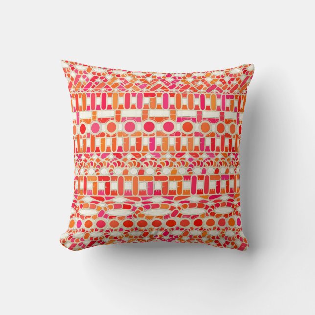 Coussin Batik tribal - nuances d'orange et de rose (Recto)
