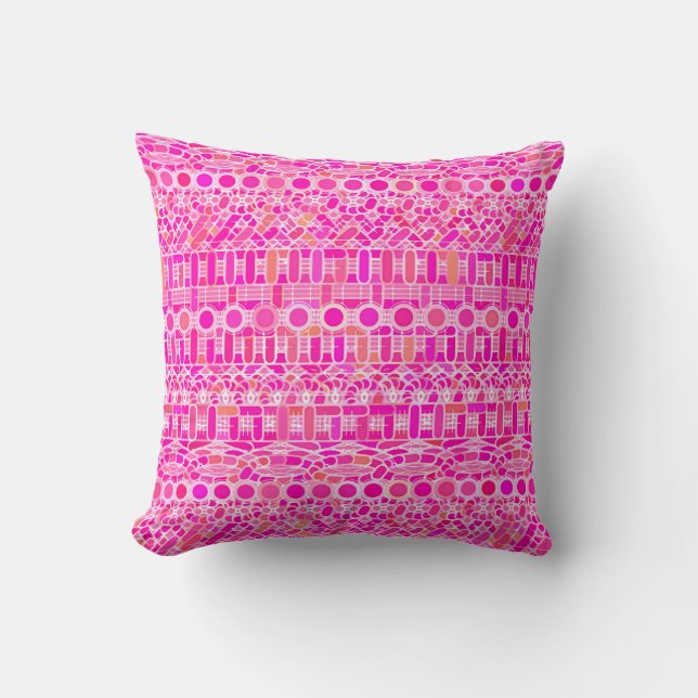 Coussin Batik tribal - rose fuchsia, magenta et corail (Recto)