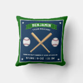 Coussin Bâtons de baseball verts et bleus et statistiques  (Verso)
