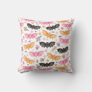Coussin Bats Éffrayants et fleurs Pastel Halloween