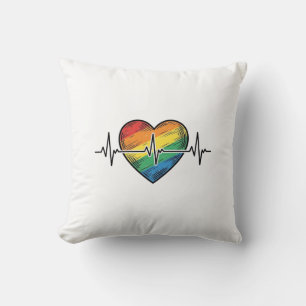 Coussin Battement de coeur arc-en-ciel Gravure vintage Des