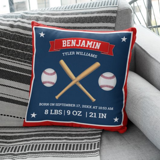 Coussin Battes et balles de baseball rouges et bleus Stats