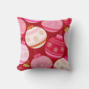 Coussin Baubles De Noël Rose Et Rouge