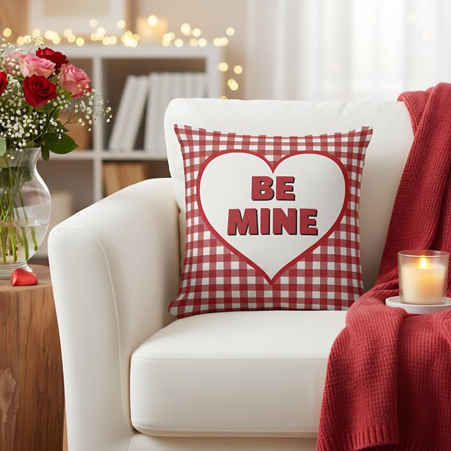 Coussin Be Mine Valentine Red and White Plaid Gingham (Créateur téléchargé)