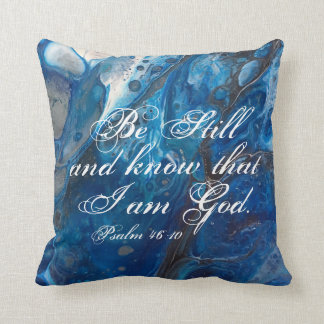 Coussin Be Still Psaum 46:10 Christian Blue Throw Pillow