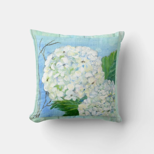 Coussin Beach Cottage White Hydrangea Floral Painterly (Recto)