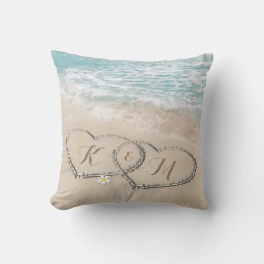 Coussin Beach Heart Mariage Couple Cadeau (Recto)