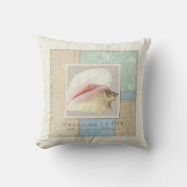 Coussin Beach House Bois Board Conch Shell Seahorse (Recto)
