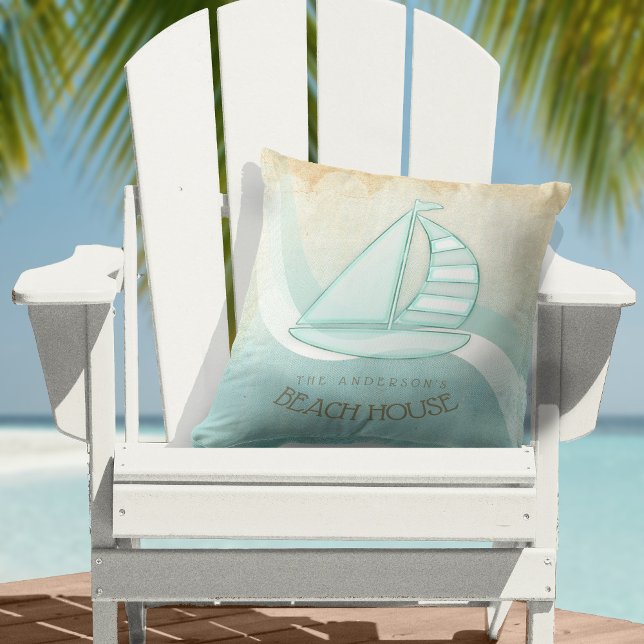 Coussin Beach House Nautical Voilier Aqua Blue ID623 (Créateur téléchargé)