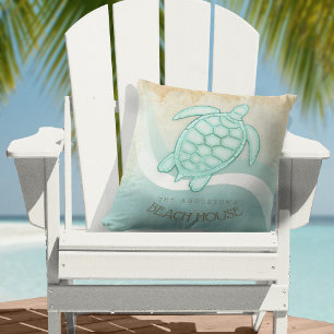 Coussin Beach House Tortue nautique Aqua Blue ID623