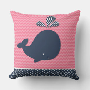 Coussin Beach Ocean Baleine nautique rose Chevron extérieu