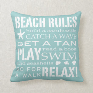 Coussin Beach Rules By the Seashore Soft Aqua & White