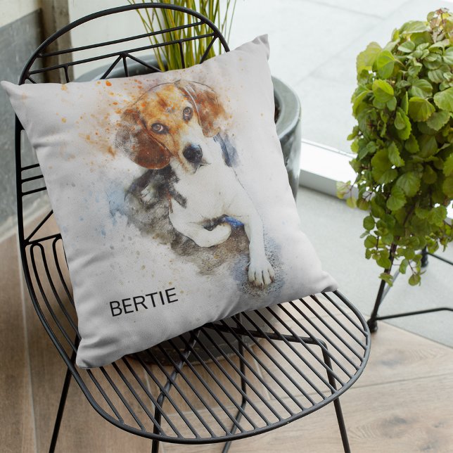 Coussin Beagle Aquarelle élégant (Créateur téléchargé)