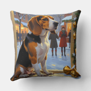 Coussin Beagle avec lumières de Noël vacances