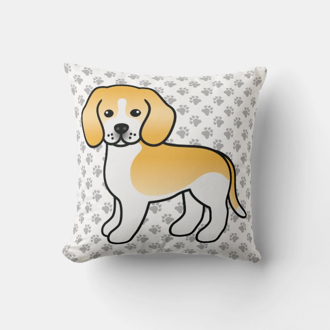 Coussin Beagle blanc et citron Chien de dessin animé migno (Recto)