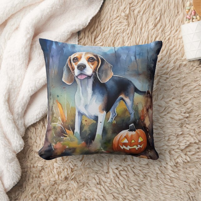 Coussin Beagle Halloween avec citrouilles effrayant (Couverture)