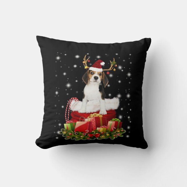 Coussin Beagle Reindeer présent cadeau de Noël (Recto)
