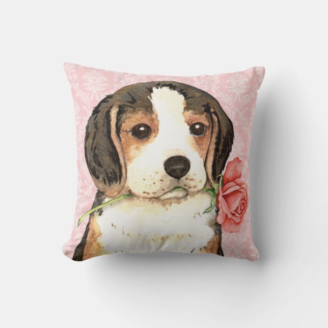 Coussin Beagle Rose Valentine (Recto)