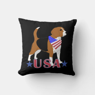 Coussin Beagle Rouge Blanc Bleu USA Patriotique Noir