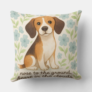Coussin Beagle Throw Pillow Gift for Dog Lovers Floral Pet