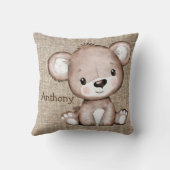 Coussin Bear Burlap Nom Rustique Aquarelle (Verso)