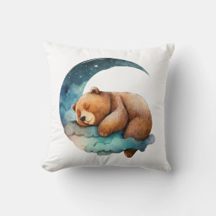 Coussin Bear en peluche mignonne dormant sur la lune du cr