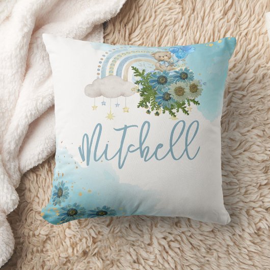 Coussin Beary Boho Rainbow Blue Balloon Personnaliser