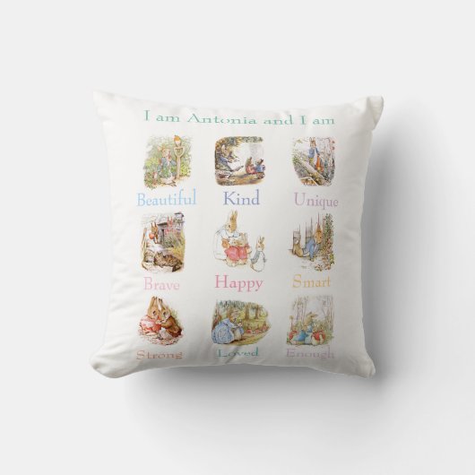 Coussin Beatrix Potter Affirmation Enfants Nom personnalis (Recto)