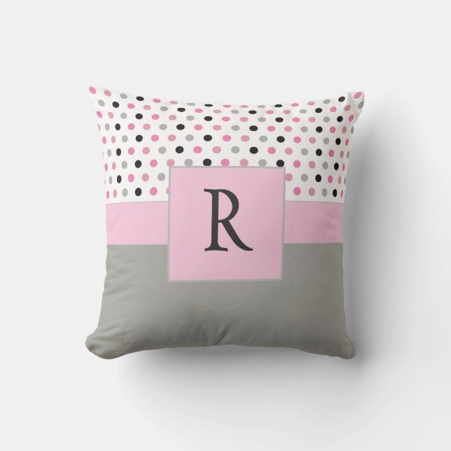 Coussin Beau À petits pois de Monogramme rose et gris (Recto)