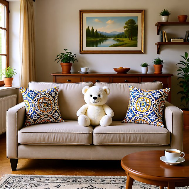 Coussin 💙 Beau bleu Azulejos IV carreau moyen (Beautiful blue Azulejos IV medium tile Throw Pillow)