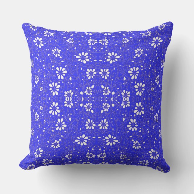 Coussin Beau bleu blanc classique fleurs motif (Recto)