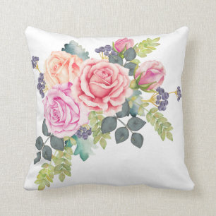 Coussin Beau bouquet d'aquarelle des roses roses 2 de