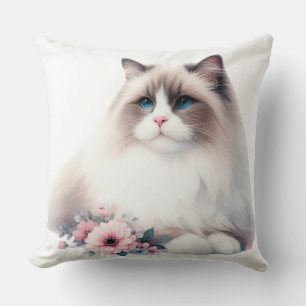 COUSSIN BEAU CHAT RAGDOLL FLUFY FLUFY AVEC FLEURS
