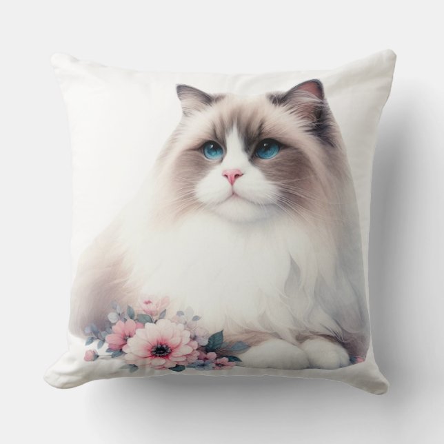 COUSSIN BEAU CHAT RAGDOLL FLUFY FLUFY AVEC FLEURS (Recto)