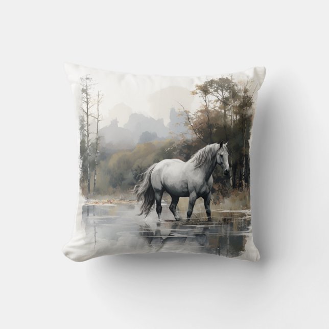 Coussin beau cheval dans le lac (Recto)