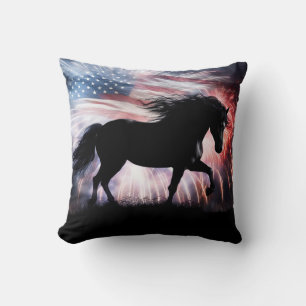 Coussin Beau cheval et drapeau américain