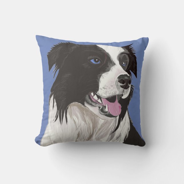 Coussin Beau Collie noir et blanc aux yeux bleus (Recto)