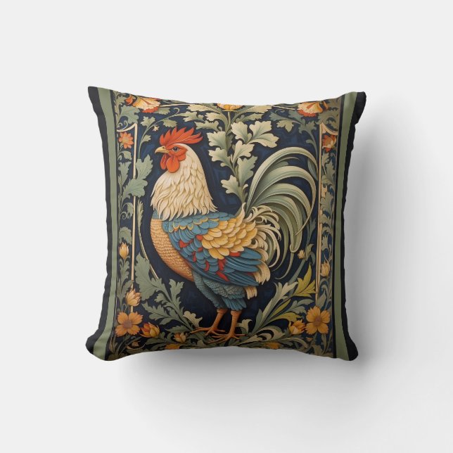 Coussin Beau Coq Vintage William Morris Inspiré (Recto)