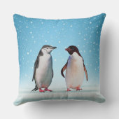 Coussin Beau Couple de Manchots sur Fond Bleu Clair (Verso)