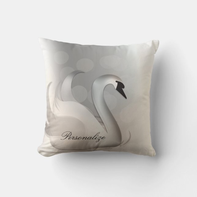 Coussin Beau Cygne Blanc & Argent Élégant Personnalisé Chi (Recto)