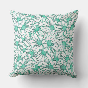 Coussin Beau design floral Turquoise et blanc