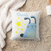 Coussin Beau dessin animé bleu lapin bébé garçon avec nom (Couverture)