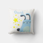 Coussin Beau dessin animé bleu lapin bébé garçon avec nom (Recto)