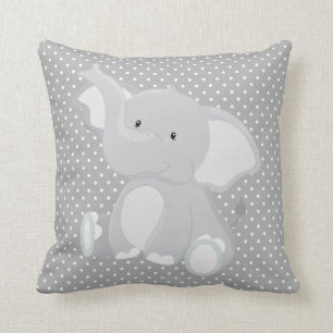 Coussin Beau Eléphant gris et blanc Polka point
