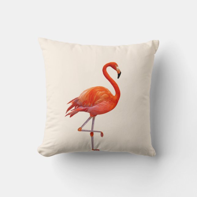 Coussin Beau Flamant Rose Corail sur Sable Clair Beige (Recto)